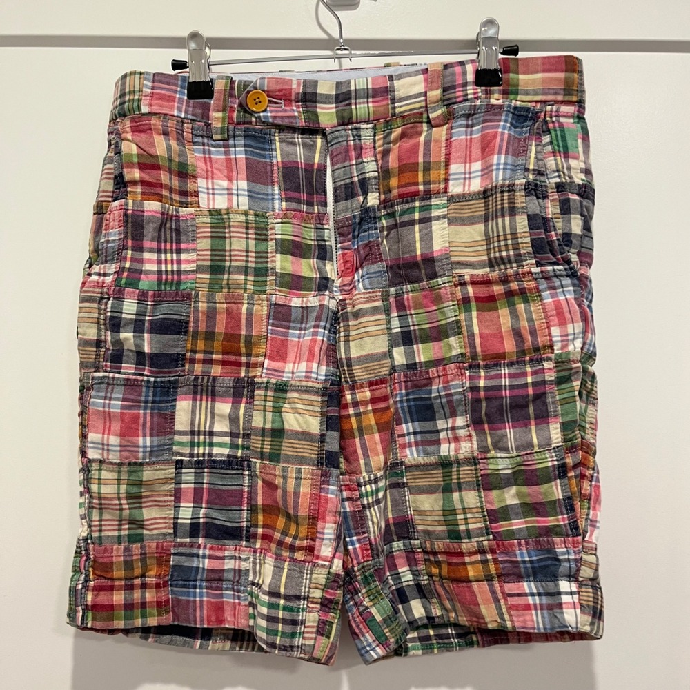 Brooks Brothers Mens Patchwork Madras Plaid Bermuda Shorts W32 Multi Color
